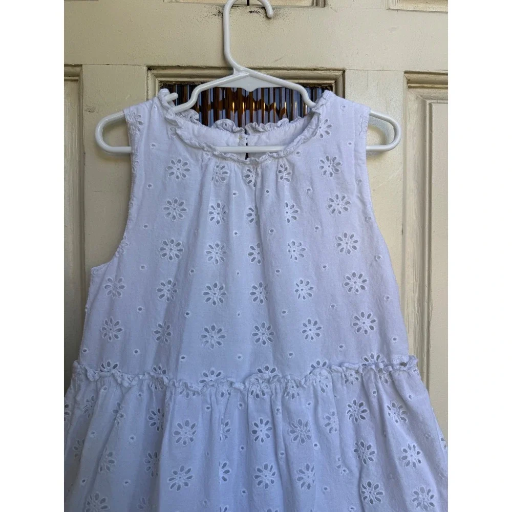 Boden Kids White Cotton‎ Floral Eyelet Tiered Ruffle Midi Dress Size 7-8Y 128cm